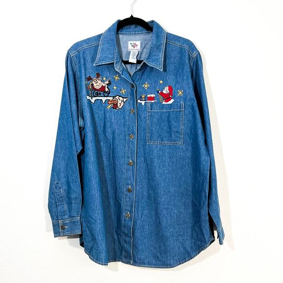 VTG Nutcracker Christmas Button Up Shirt Womens XL Embroidered Holiday 90s Y2K - Picture 2 of 6